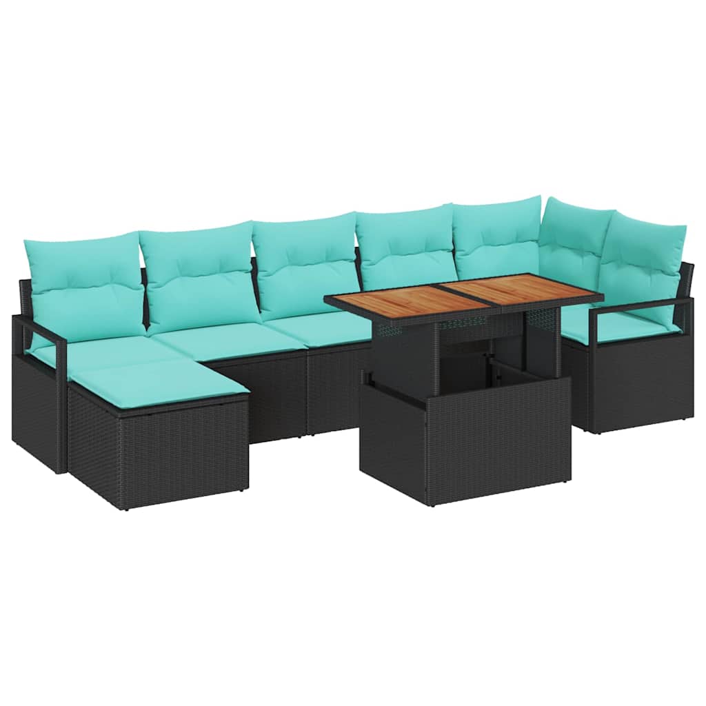 Havesofa Sæt 8 stk. Sort og Teal polyrattan