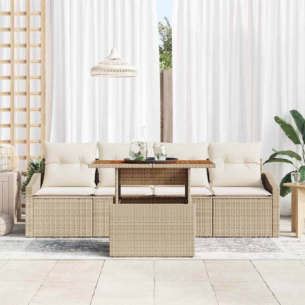 Havesofa Sæt 5 stk. Beige Poly rattan