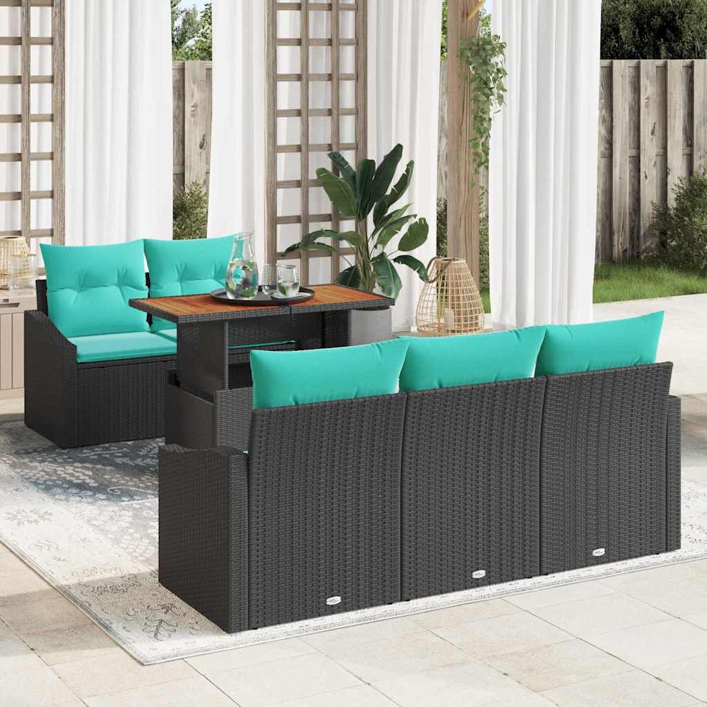 Havesofa Sæt 6 stk. 5-Antal sæder Sort og Teal polyrattan