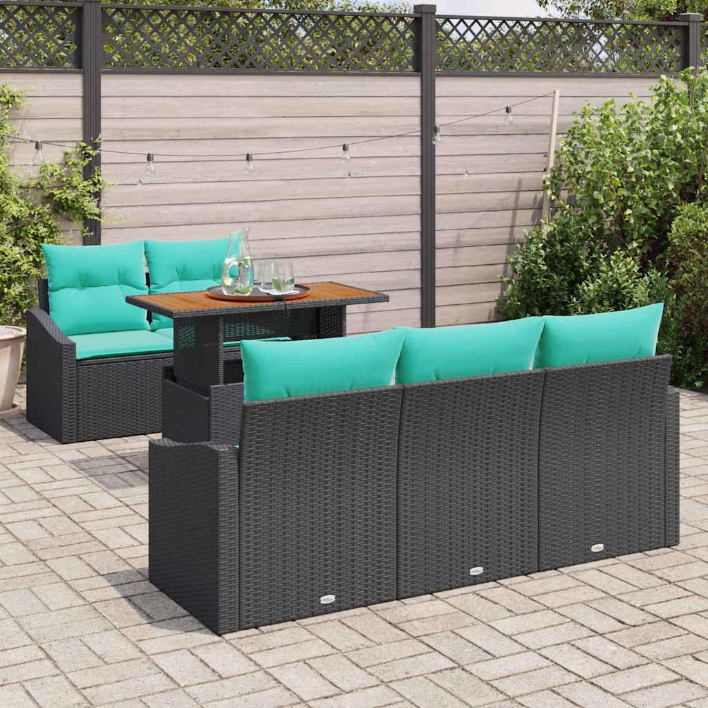 Havesofa Sæt 6 stk. 5-Antal sæder Sort og Teal polyrattan