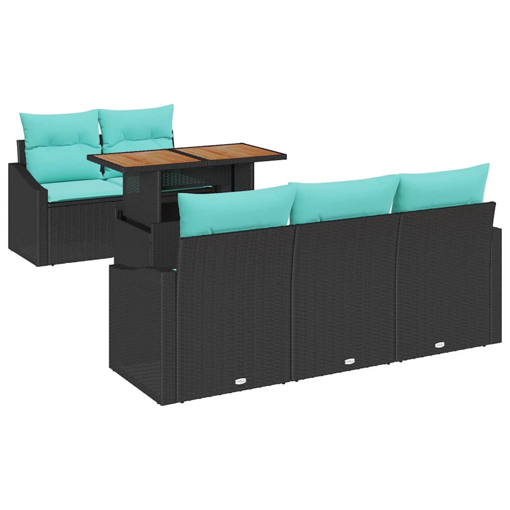 Havesofa Sæt 6 stk. 5-Antal sæder Sort og Teal polyrattan