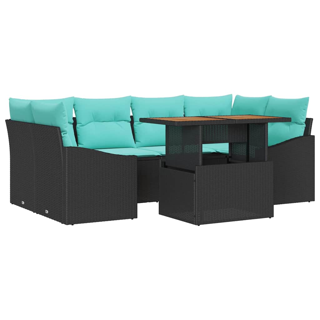 Havesofa Sæt 7 stk. 6-Antal sæder Sort og Teal polyrattan