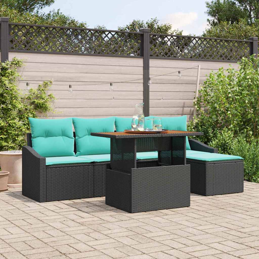 Havesofa Sæt 6 stk. Sort og Teal polyrattan