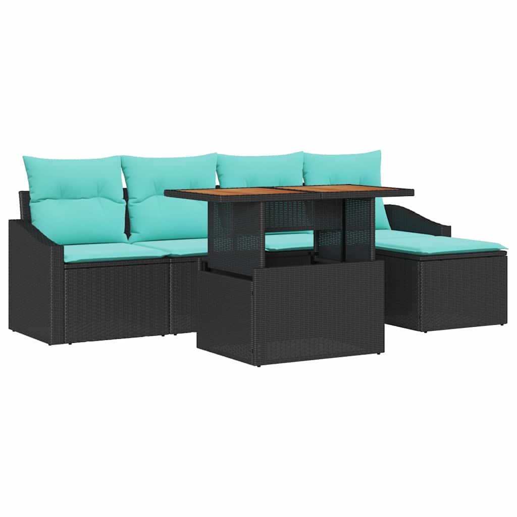 Havesofa Sæt 6 stk. Sort og Teal polyrattan