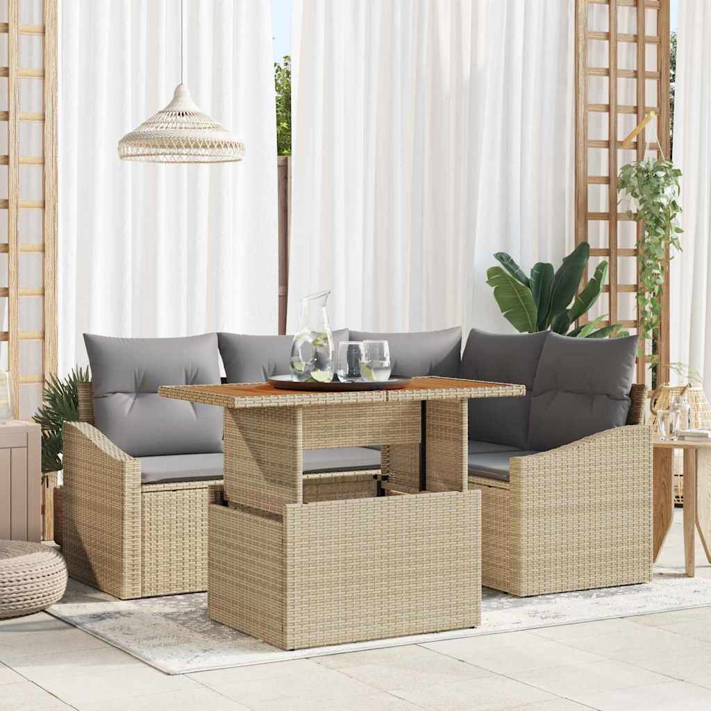 Havesofa Sæt 5 stk. Beige polyrattan