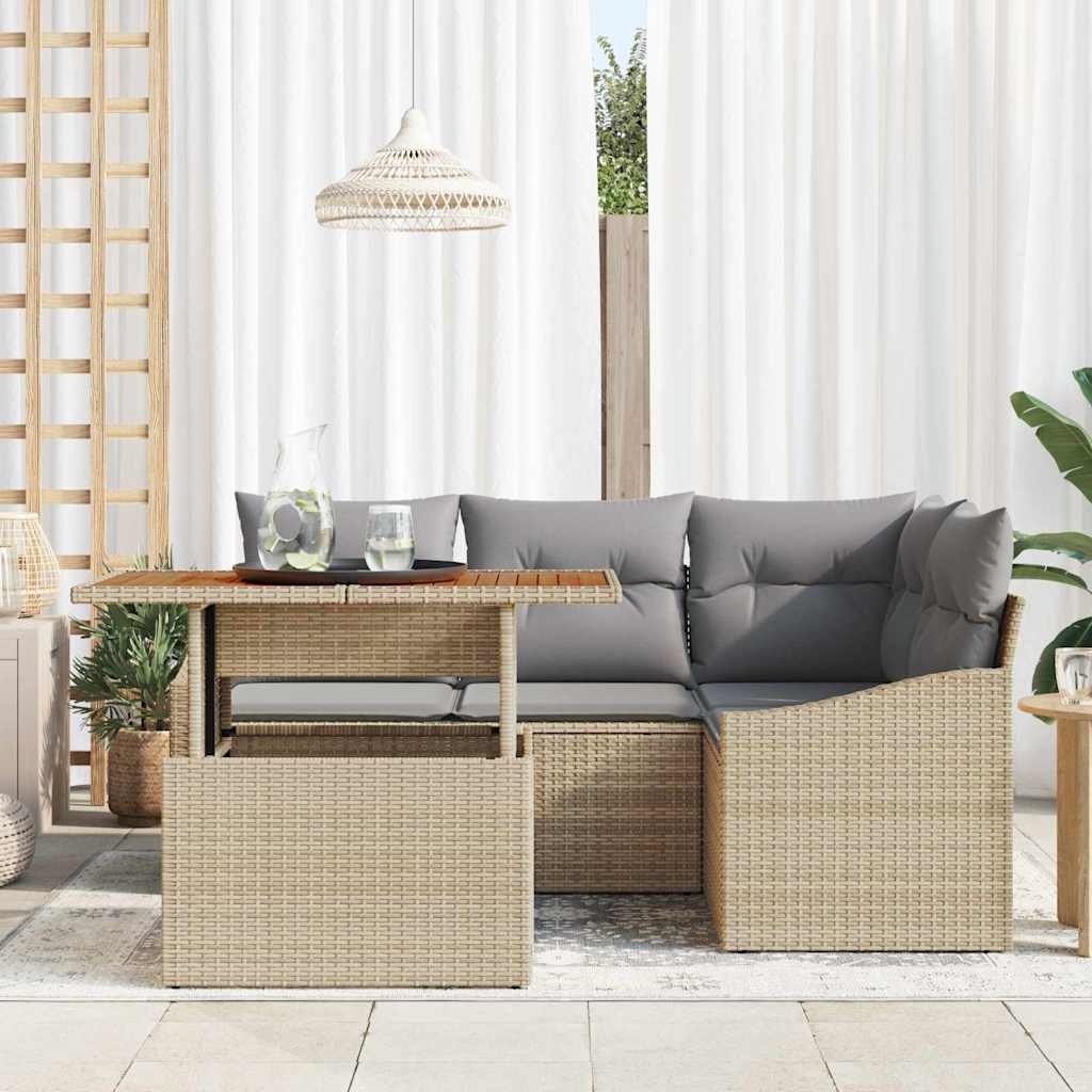 Havesofa Sæt 5 stk. Beige polyrattan