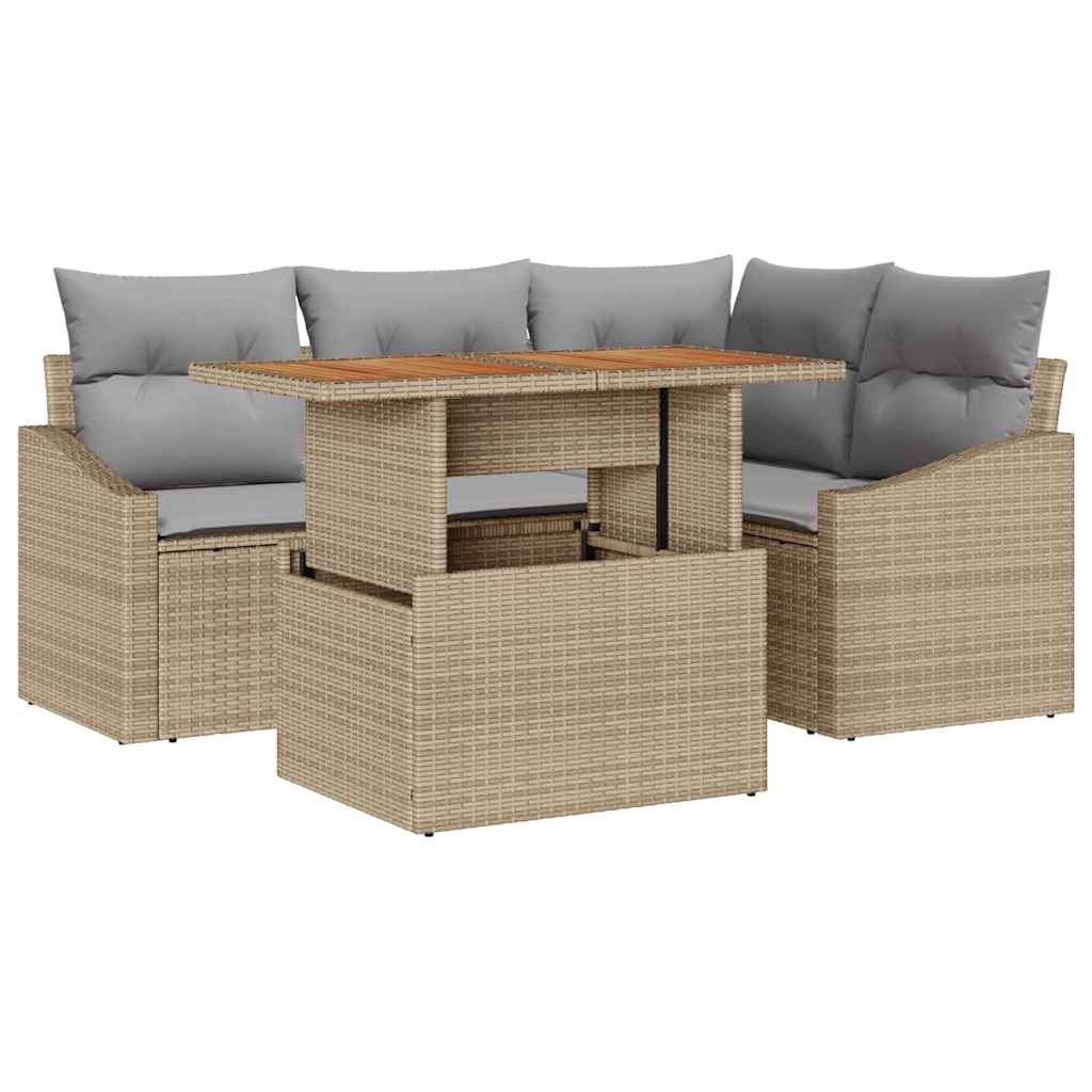 Havesofa Sæt 5 stk. Beige polyrattan