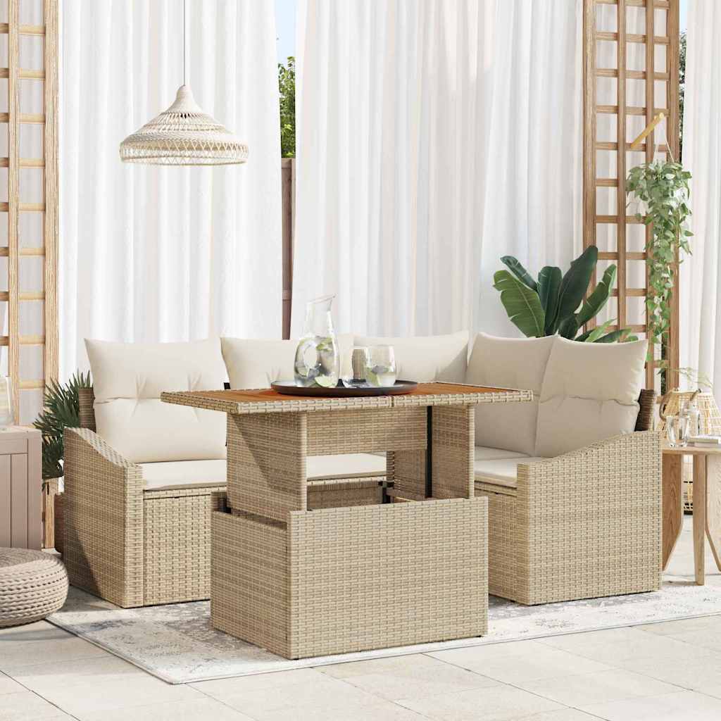 Havesofa Sæt 5 stk. Beige polyrattan