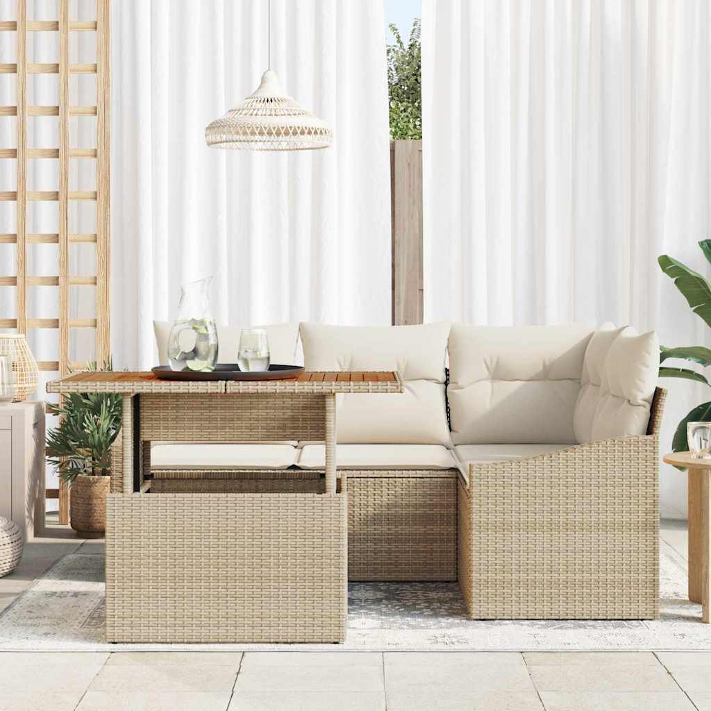 Havesofa Sæt 5 stk. Beige polyrattan