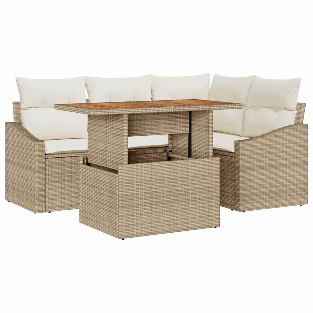 Havesofa Sæt 5 stk. Beige polyrattan