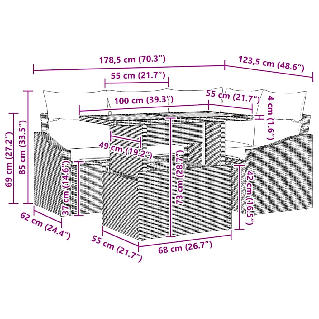 Havesofa Sæt 5 stk. Beige polyrattan