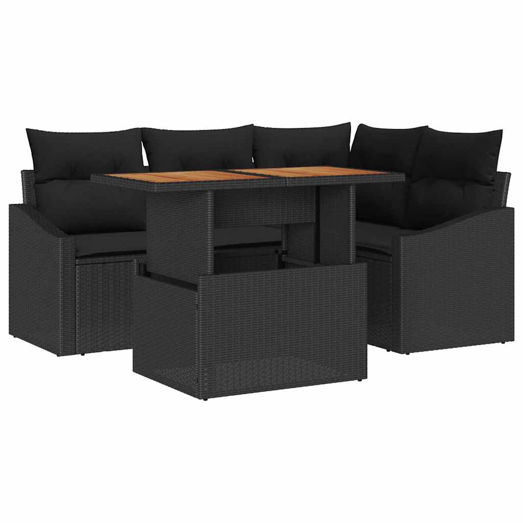 Havesofa Sæt 5 stk. Sort polyrattan