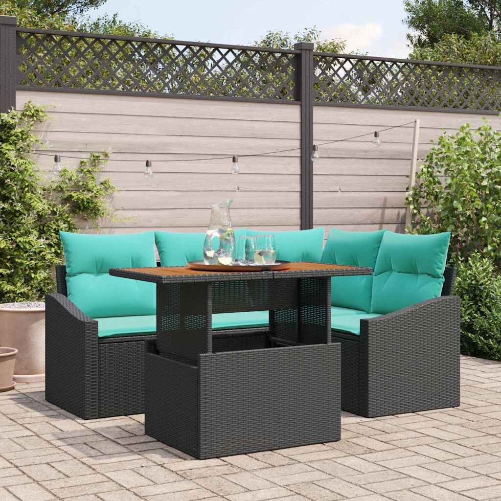 Havesofa Sæt 5 stk. 4-Antal sæder Sort og Teal polyrattan