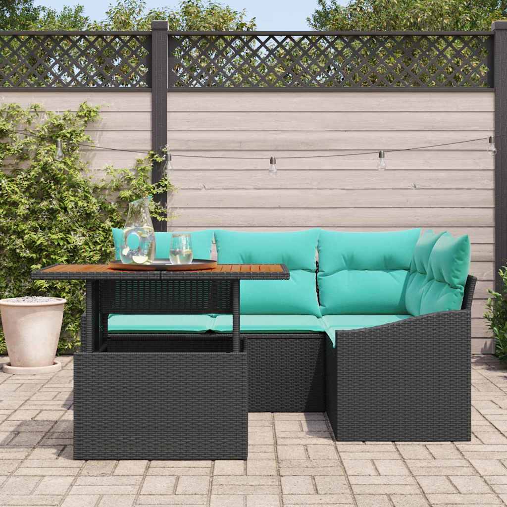 Havesofa Sæt 5 stk. 4-Antal sæder Sort og Teal polyrattan