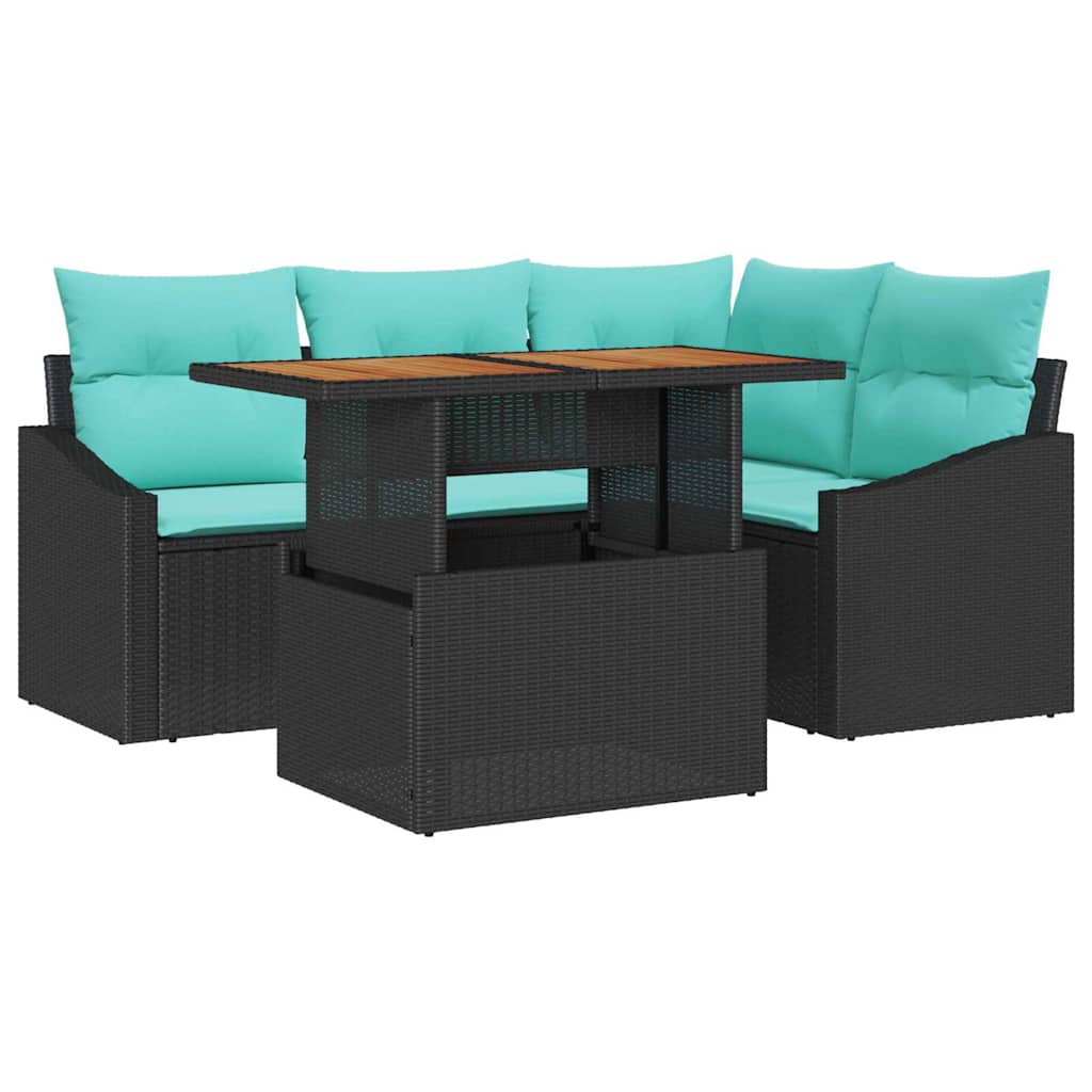 Havesofa Sæt 5 stk. 4-Antal sæder Sort og Teal polyrattan