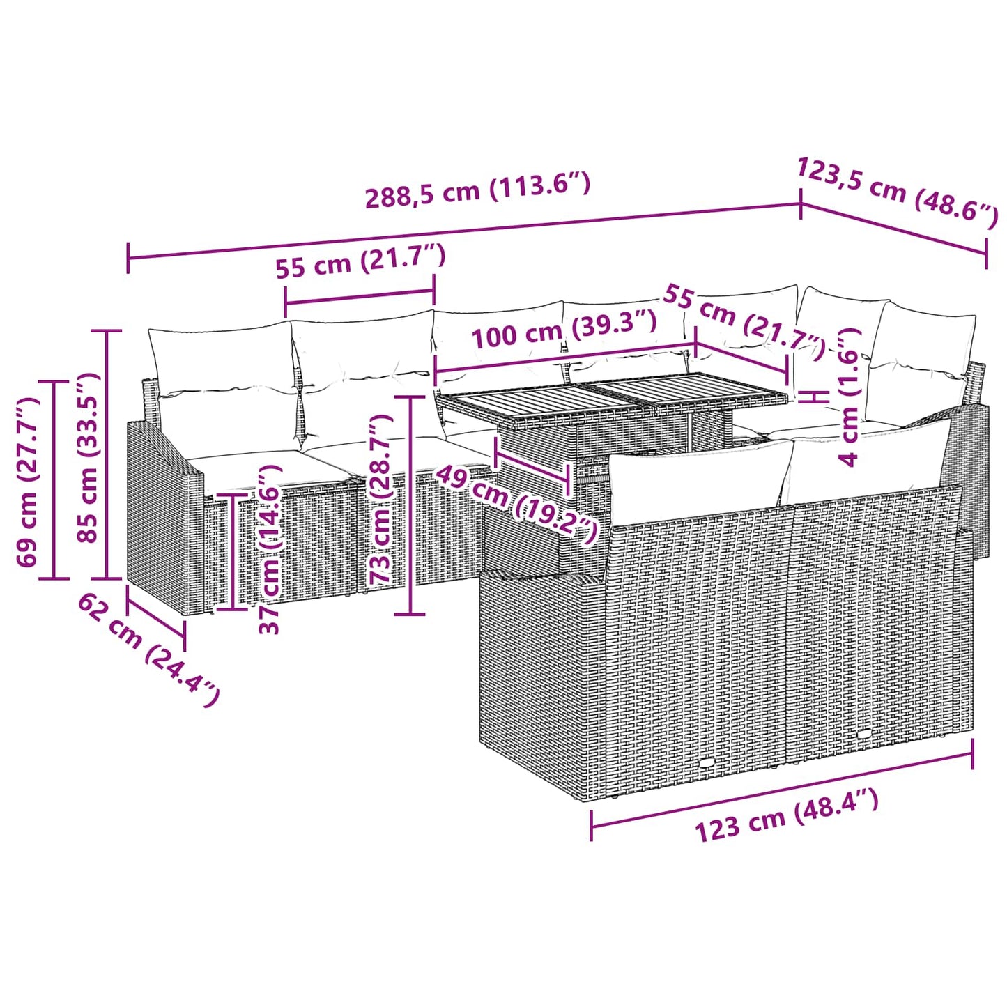 Havesofa Sæt 9 stk. 8-Antal sæder Sort og Teal