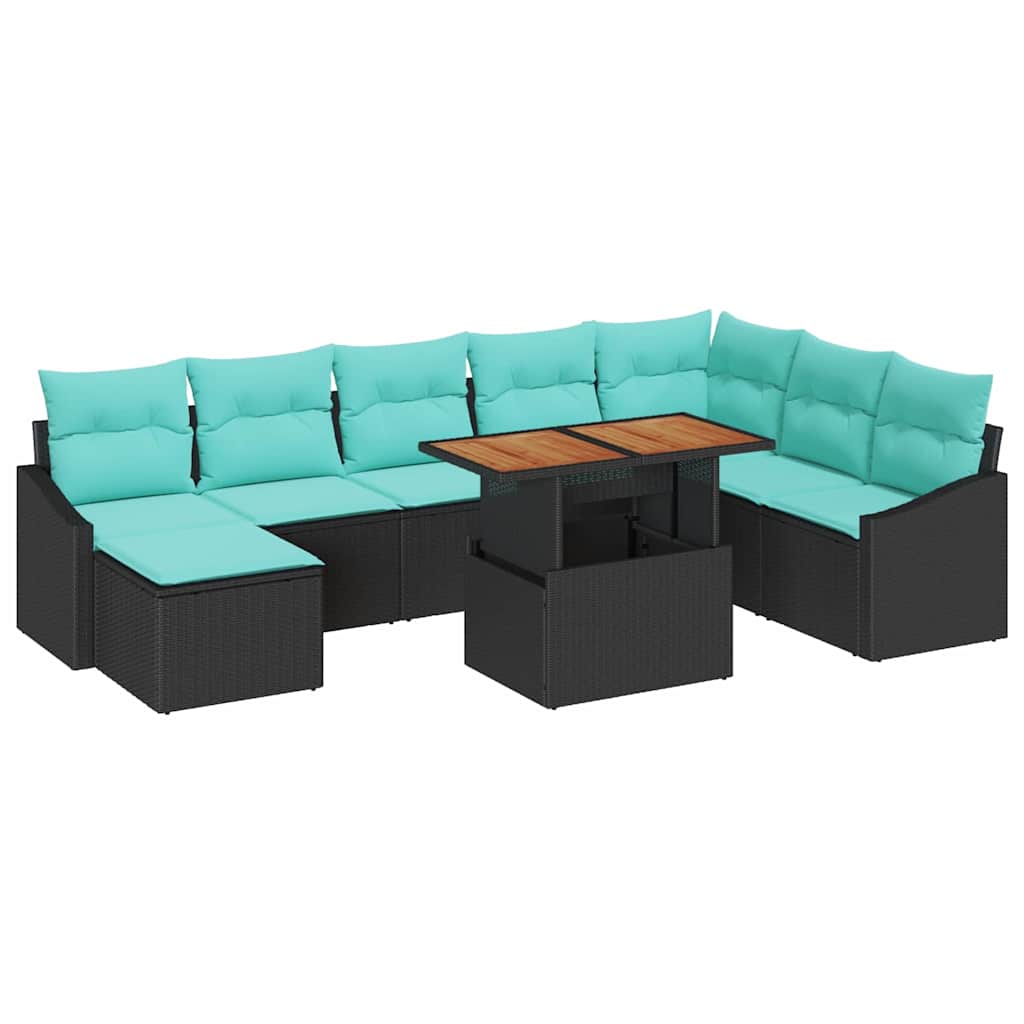 Havesofa Sæt 9 stk. Sort og Teal polyrattan