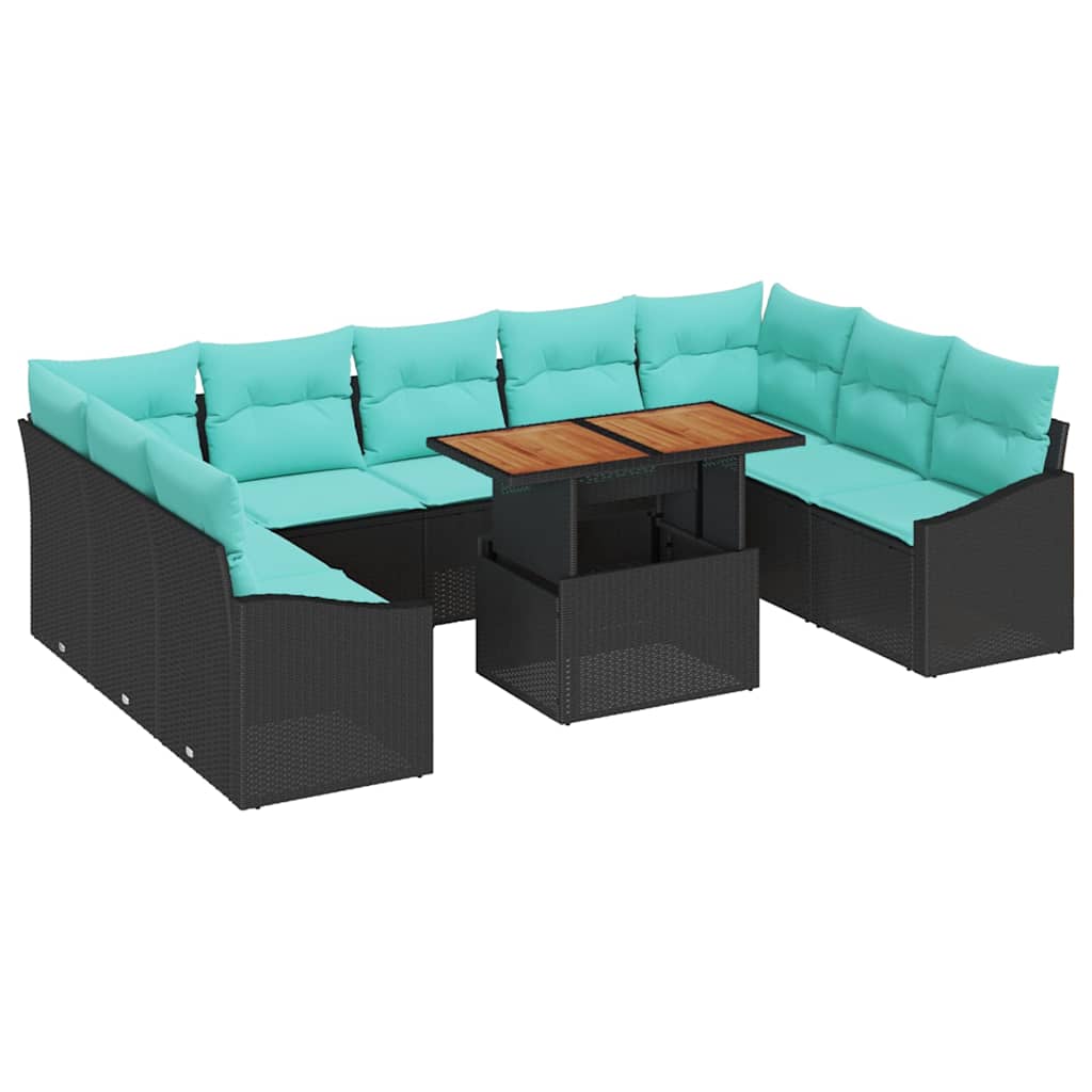 Havesofa Sæt 10 stk. 9-Antal sæder Sort og Teal polyrattan