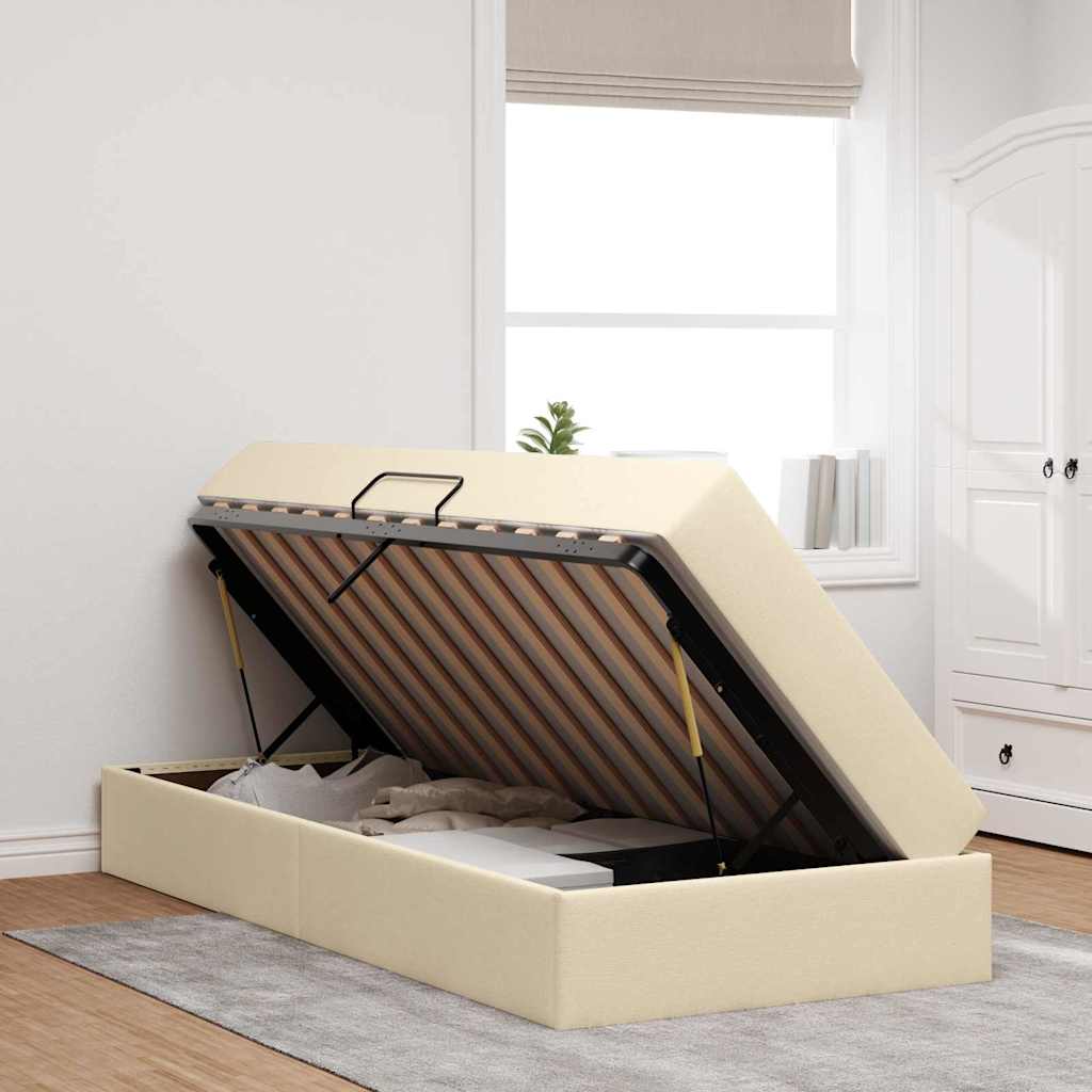 Seng med opbevaring og madras Creme 90 x 190 cm Polyester