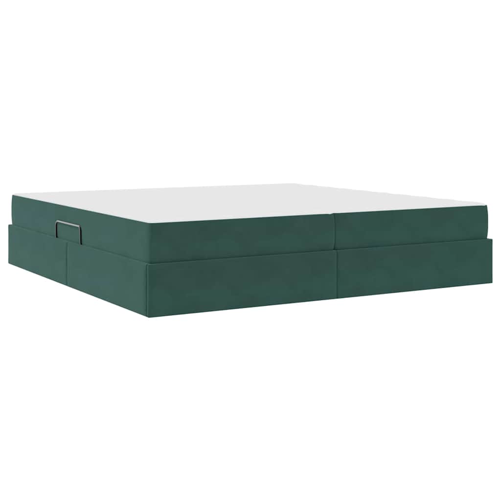 Seng med opbevaring og madras Mørkegrøn 200 x 200 cm Fløjl