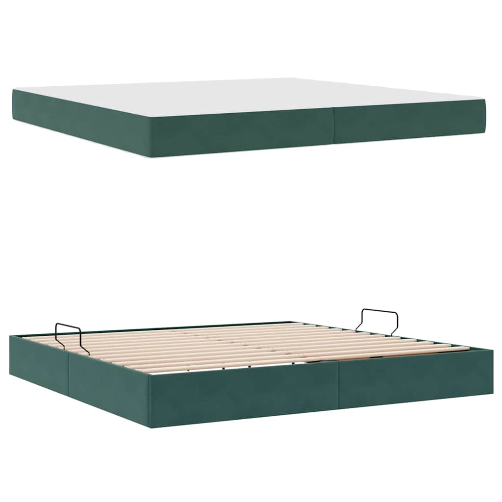 Seng med opbevaring og madras Mørkegrøn 200 x 200 cm Fløjl