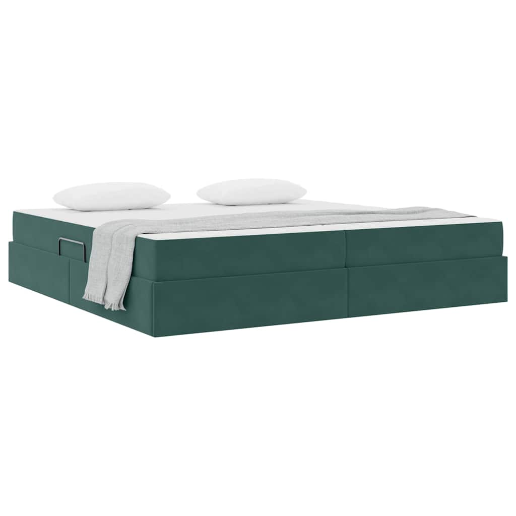 Seng med opbevaring og madras Mørkegrøn 200 x 200 cm Fløjl