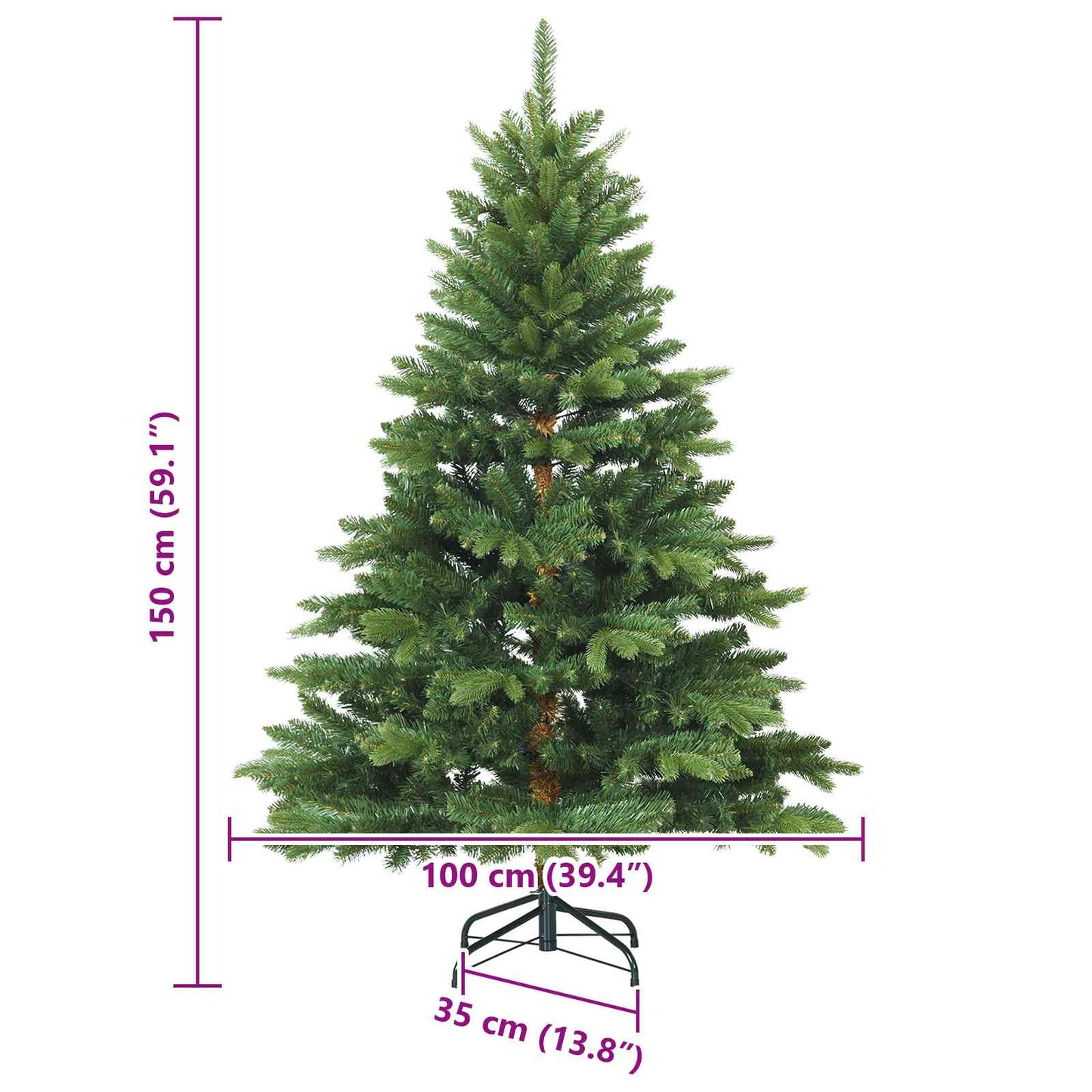 Kunstigt Hinged Juletræ med stativ Grøn 150 cm PVC, PE og stål