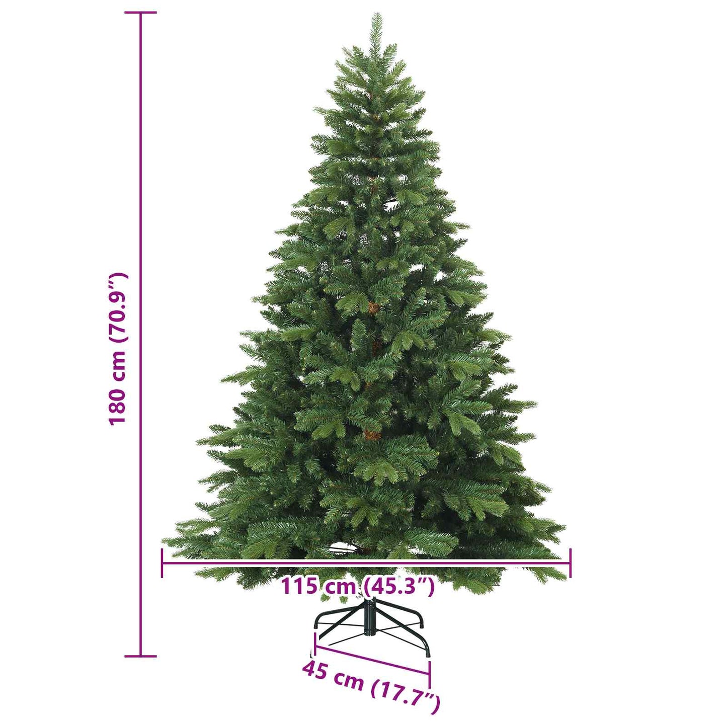 Kunstigt Hinged Juletræ med stativ Grøn 180 cm PVC, PE og stål