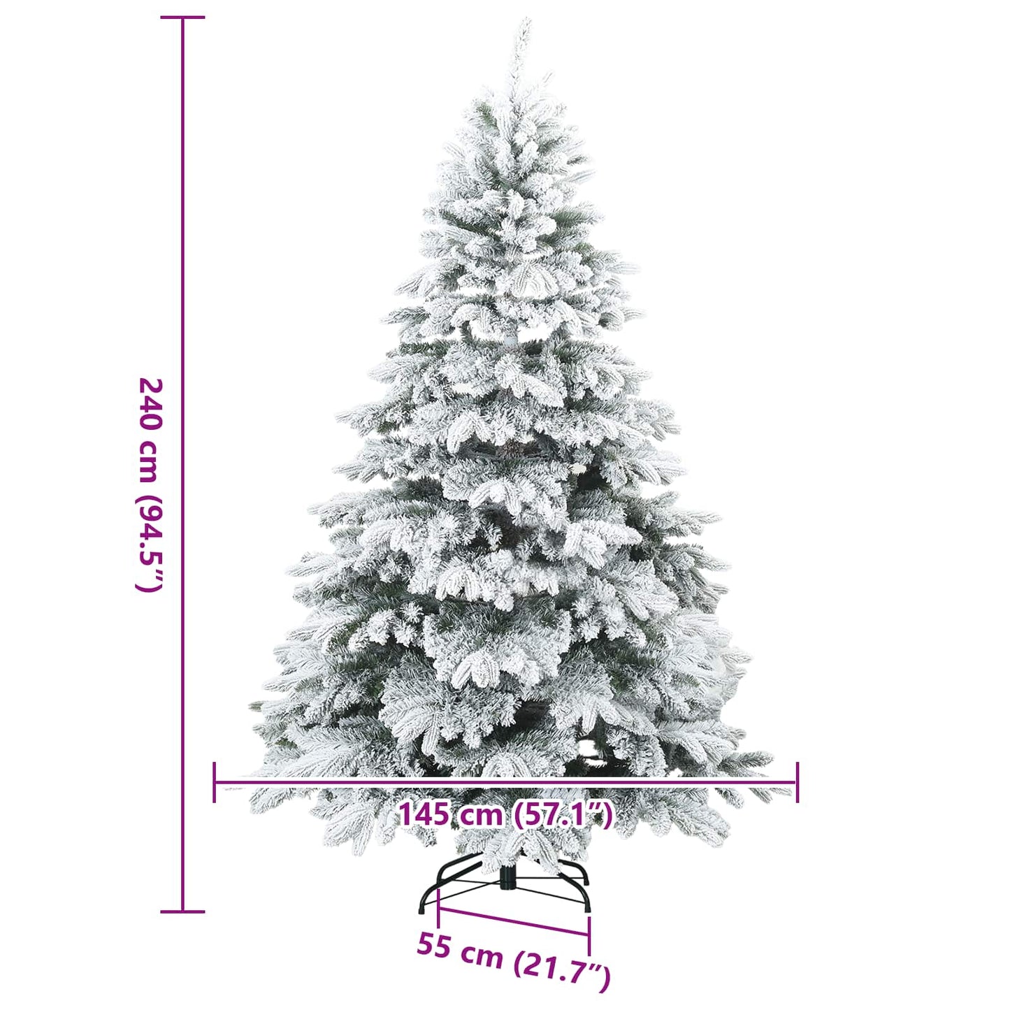 Kunstigt bøjelig juletræ snefløjtet Hvid 240 cm PVC, PE og stål
