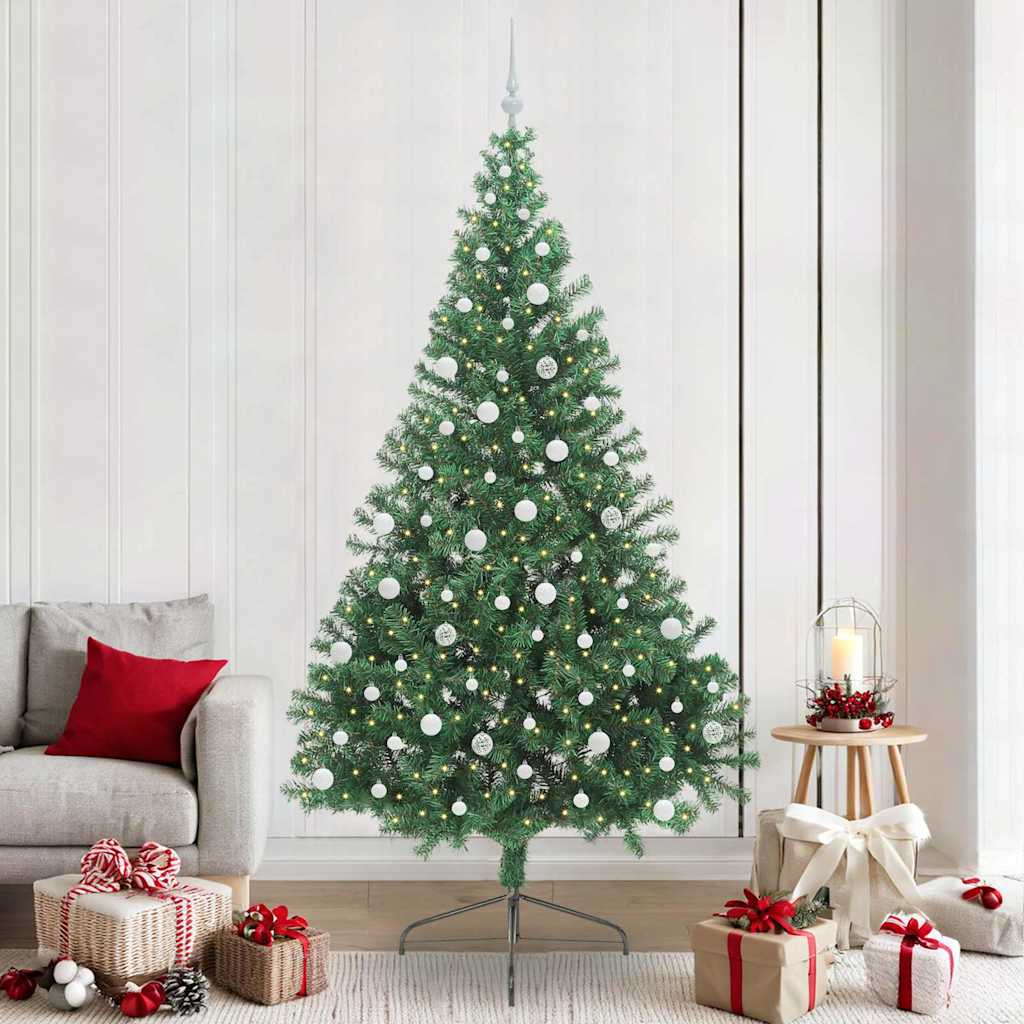 Kunstig Forbelyst Juletræ med 300 LED'er Grøn 240 cm PVC