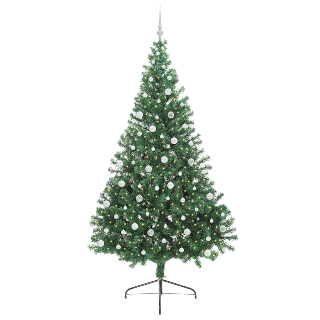 Kunstig Forbelyst Juletræ med 300 LED'er Grøn 240 cm PVC