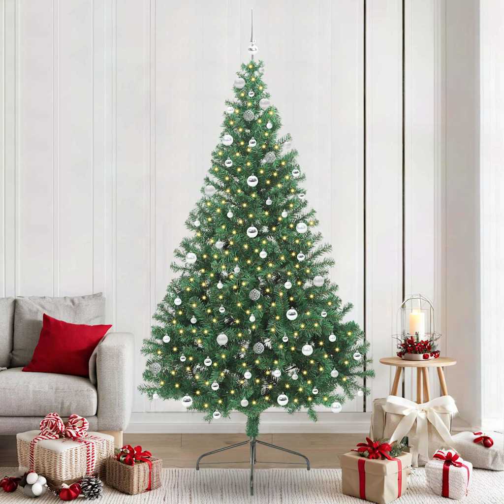 Kunstig Forbelyst Juletræ med 300 LED'er Grøn 240 cm PVC