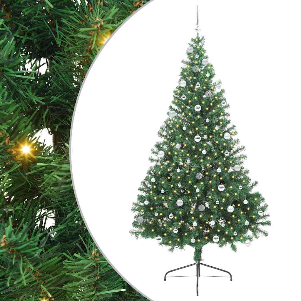 Kunstig Forbelyst Juletræ med 300 LED'er Grøn 240 cm PVC
