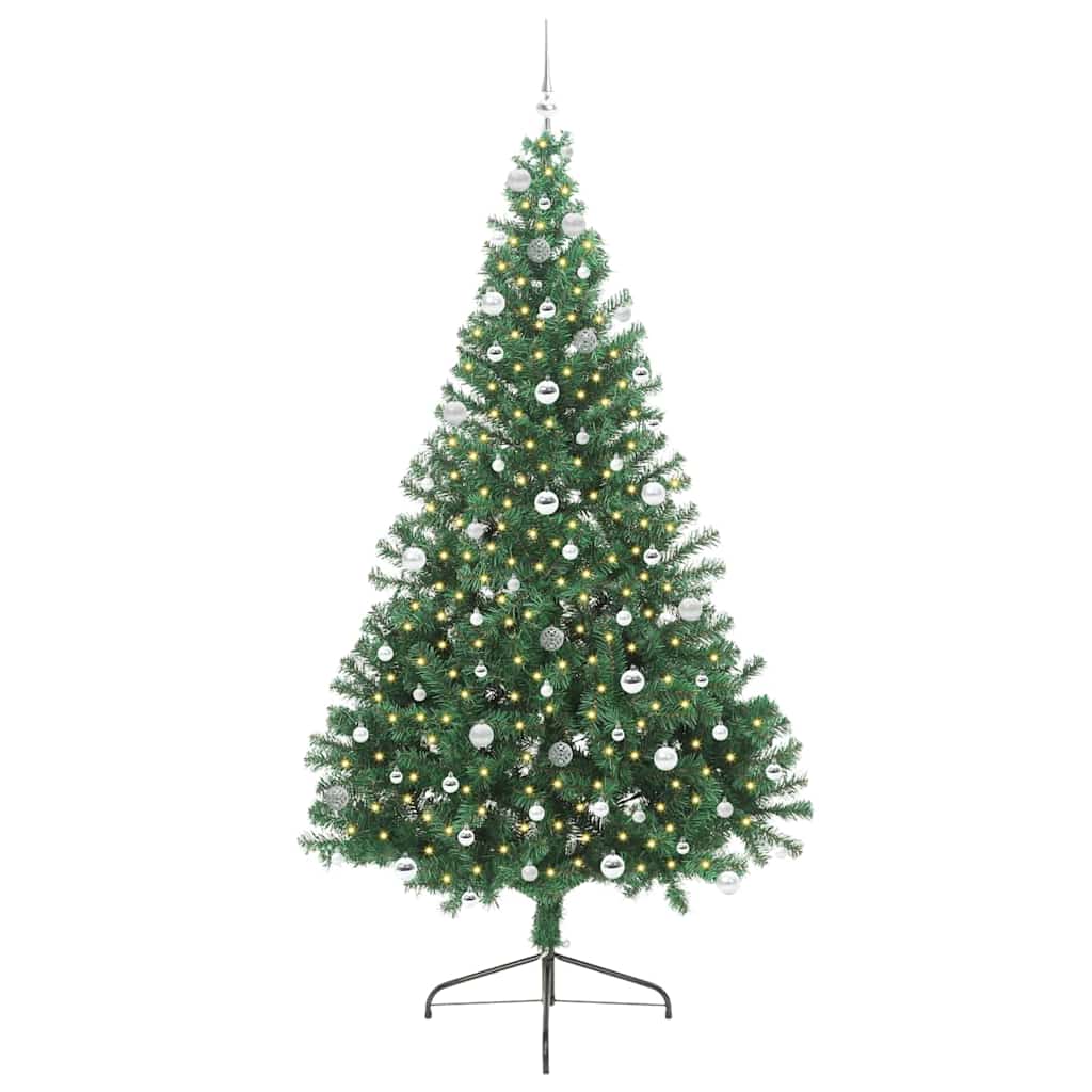 Kunstig Forbelyst Juletræ med 300 LED'er Grøn 240 cm PVC
