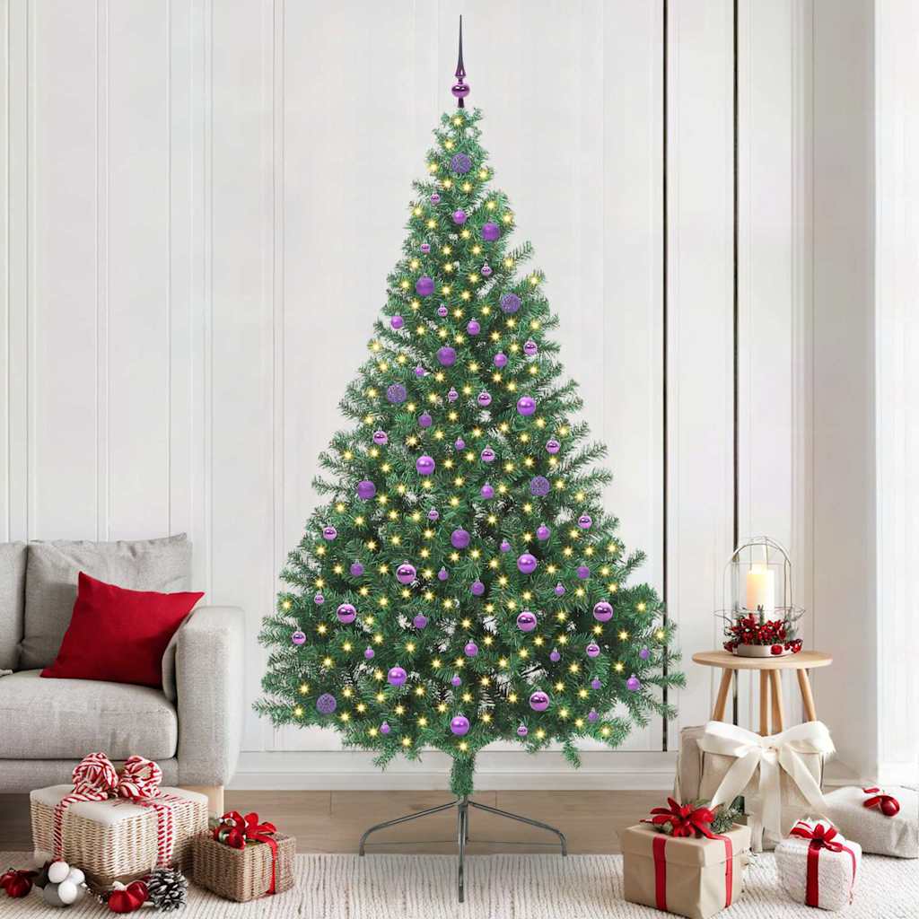 Kunstig Forbelyst Juletræ med 300 LED'er Grøn 240 cm PVC