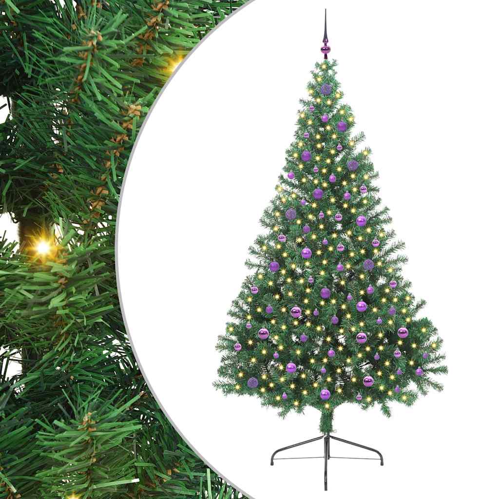 Kunstig Forbelyst Juletræ med 300 LED'er Grøn 240 cm PVC