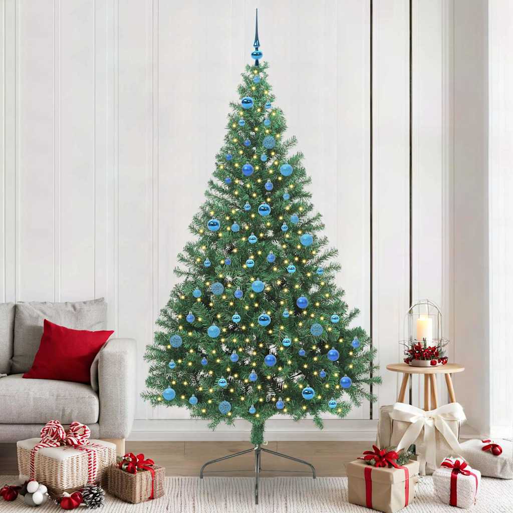 Kunstig Forbelyst Juletræ med 300 LED'er Grøn 240 cm PVC