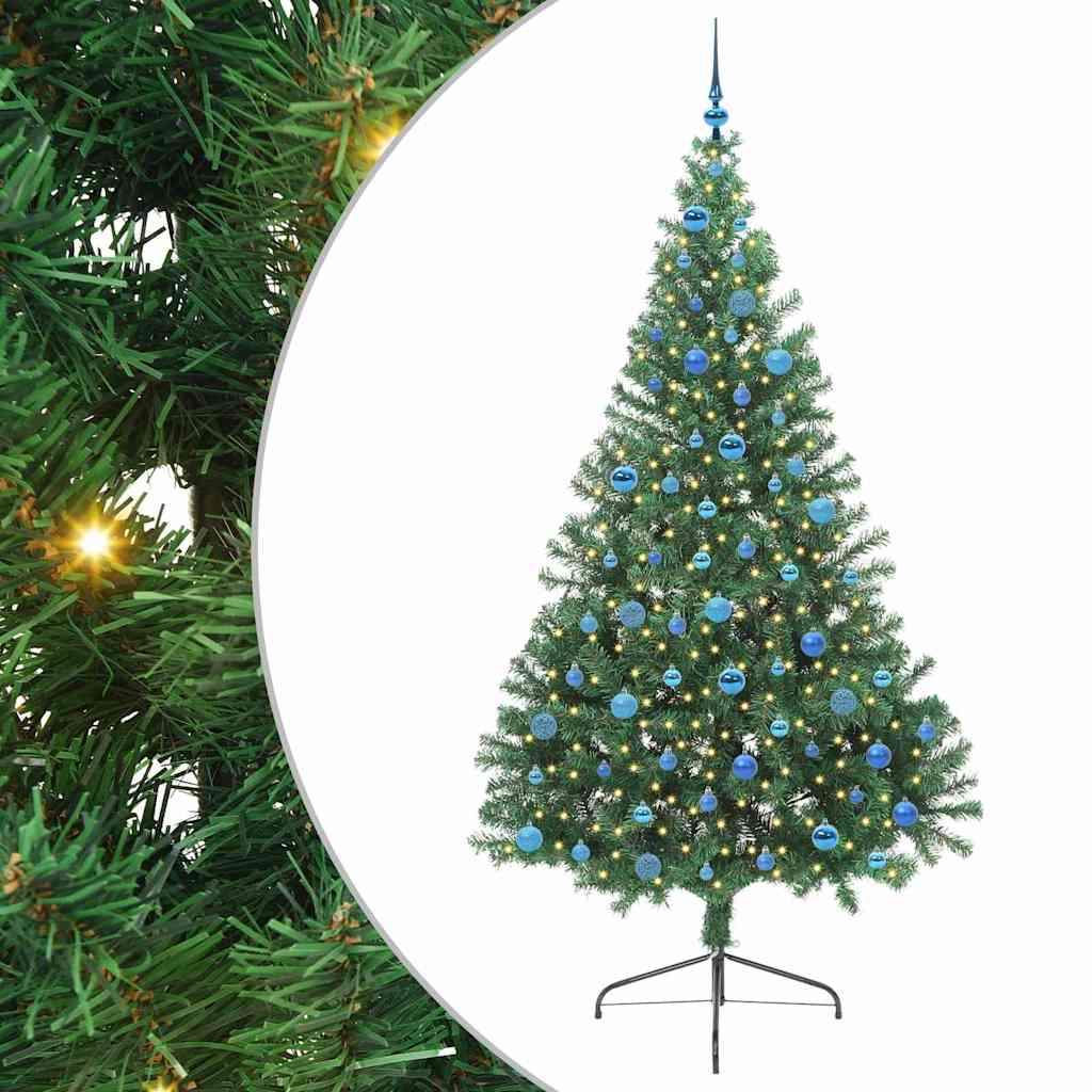 Kunstig Forbelyst Juletræ med 300 LED'er Grøn 240 cm PVC