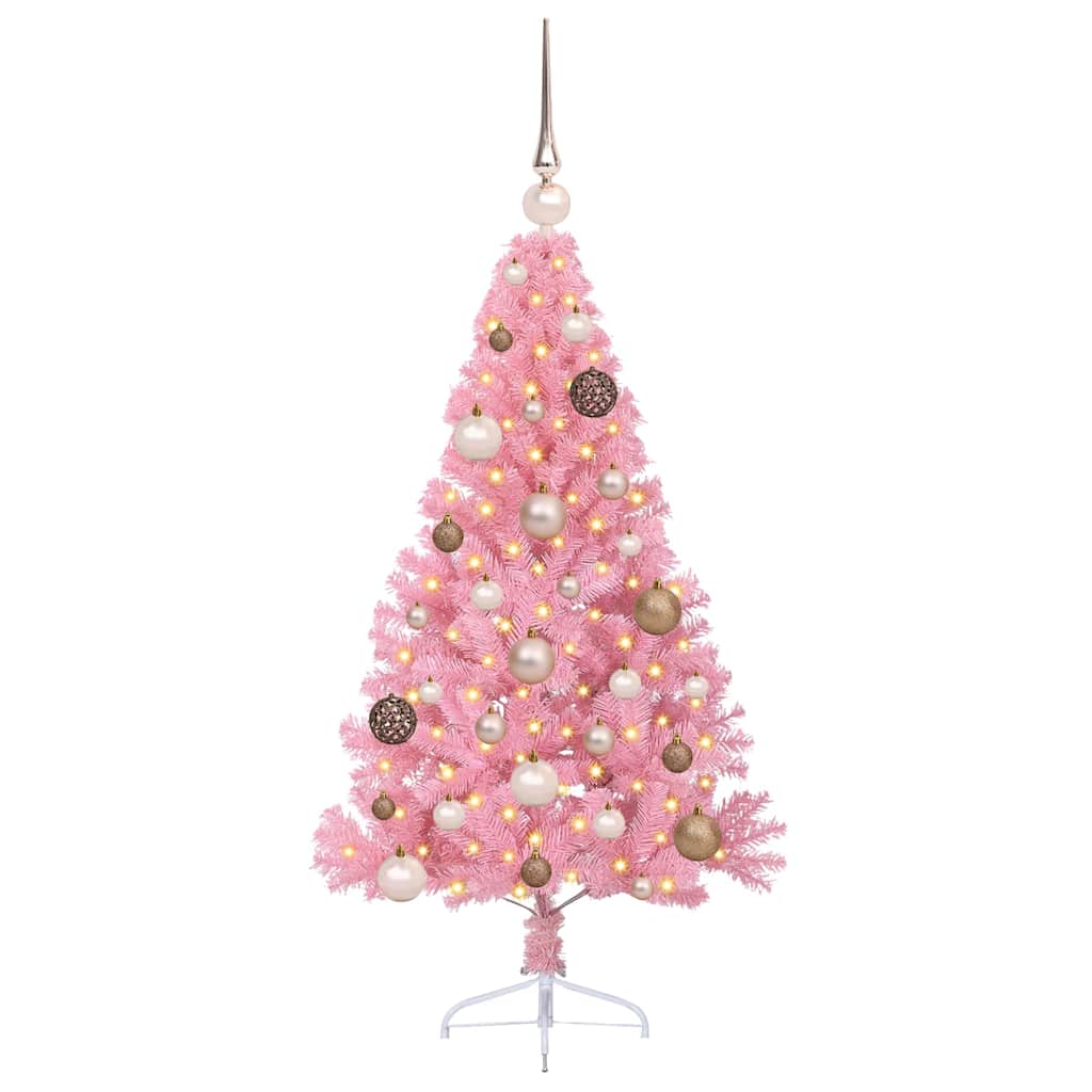 Kunstig Forbelyst Juletræ med 150 LED'er Lyserød 120 cm PVC