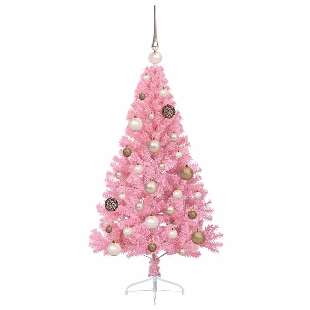 Kunstig Forbelyst Juletræ med 150 LED'er Lyserød 120 cm PVC