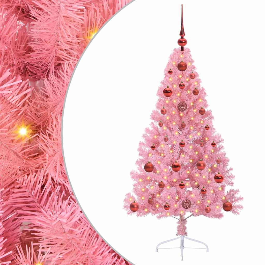 Kunstig Forbelyst Juletræ med 150 LED'er Lyserød 120 cm PVC