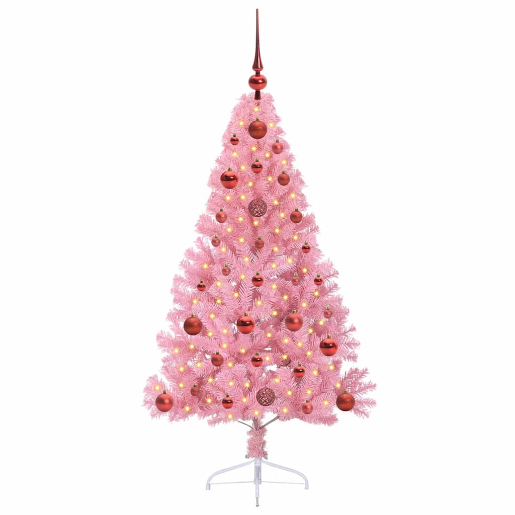 Kunstig Forbelyst Juletræ med 150 LED'er Lyserød 120 cm PVC