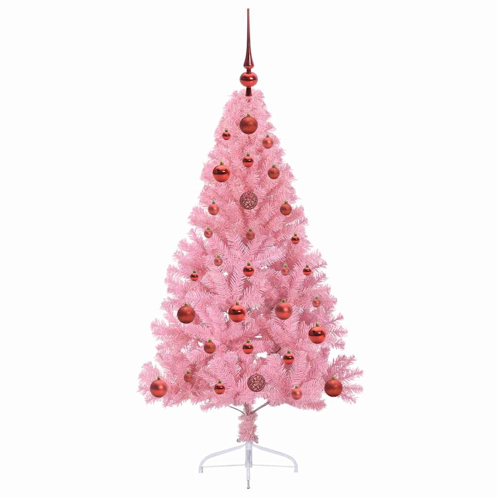 Kunstig Forbelyst Juletræ med 150 LED'er Lyserød 120 cm PVC
