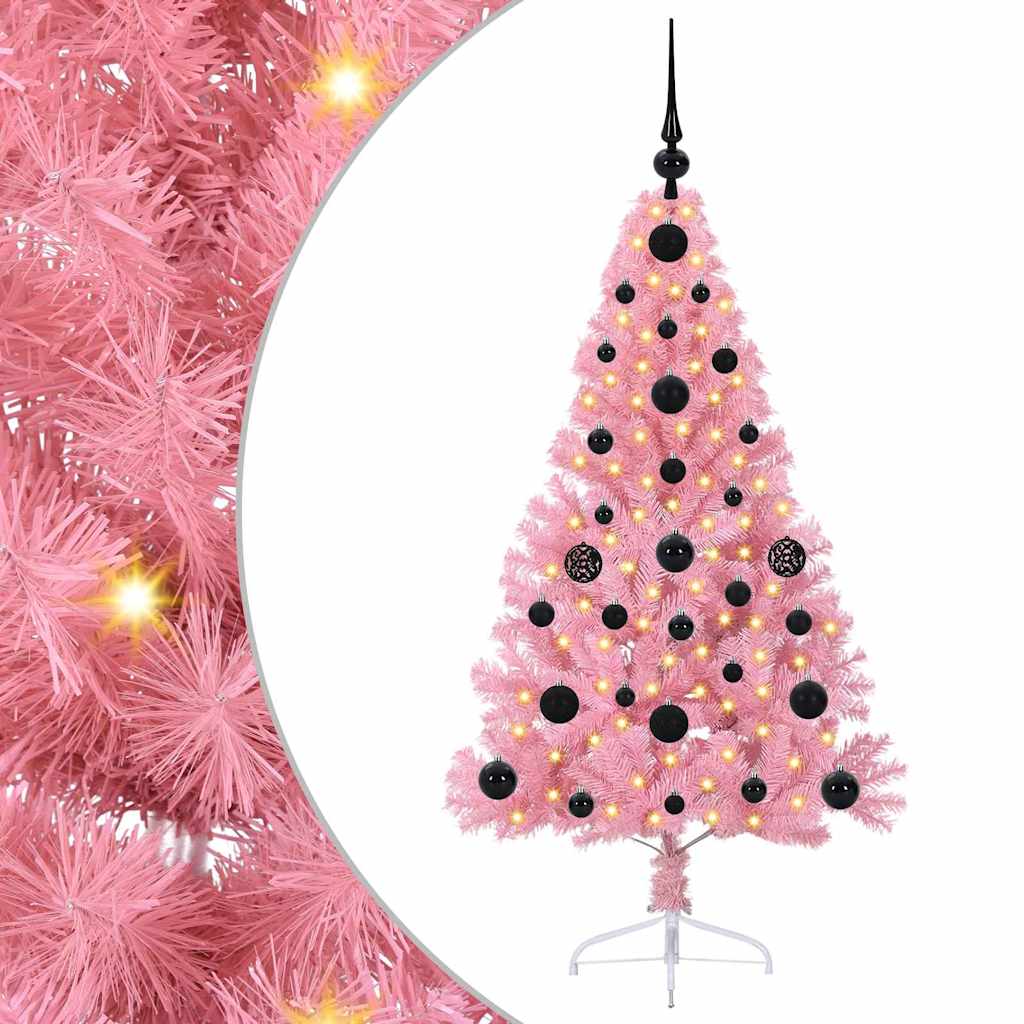 Kunstig Forbelyst Juletræ med 150 LED'er Lyserød 120 cm PVC