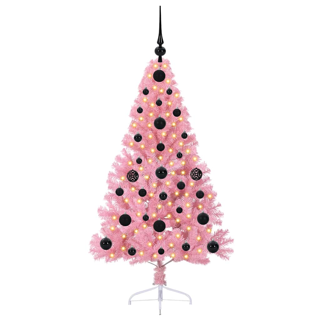 Kunstig Forbelyst Juletræ med 150 LED'er Lyserød 120 cm PVC