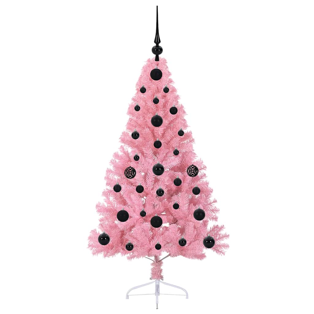 Kunstig Forbelyst Juletræ med 150 LED'er Lyserød 120 cm PVC