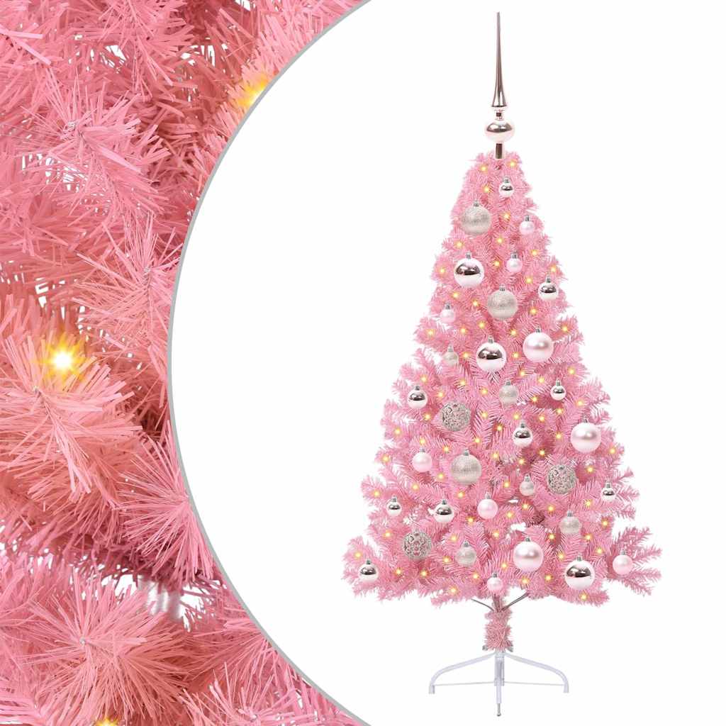 Kunstig Forbelyst Juletræ med 150 LED'er Lyserød 120 cm PVC