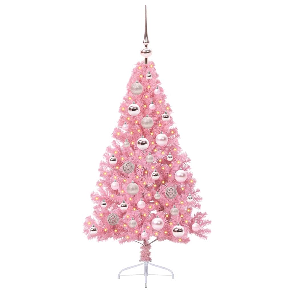 Kunstig Forbelyst Juletræ med 150 LED'er Lyserød 120 cm PVC