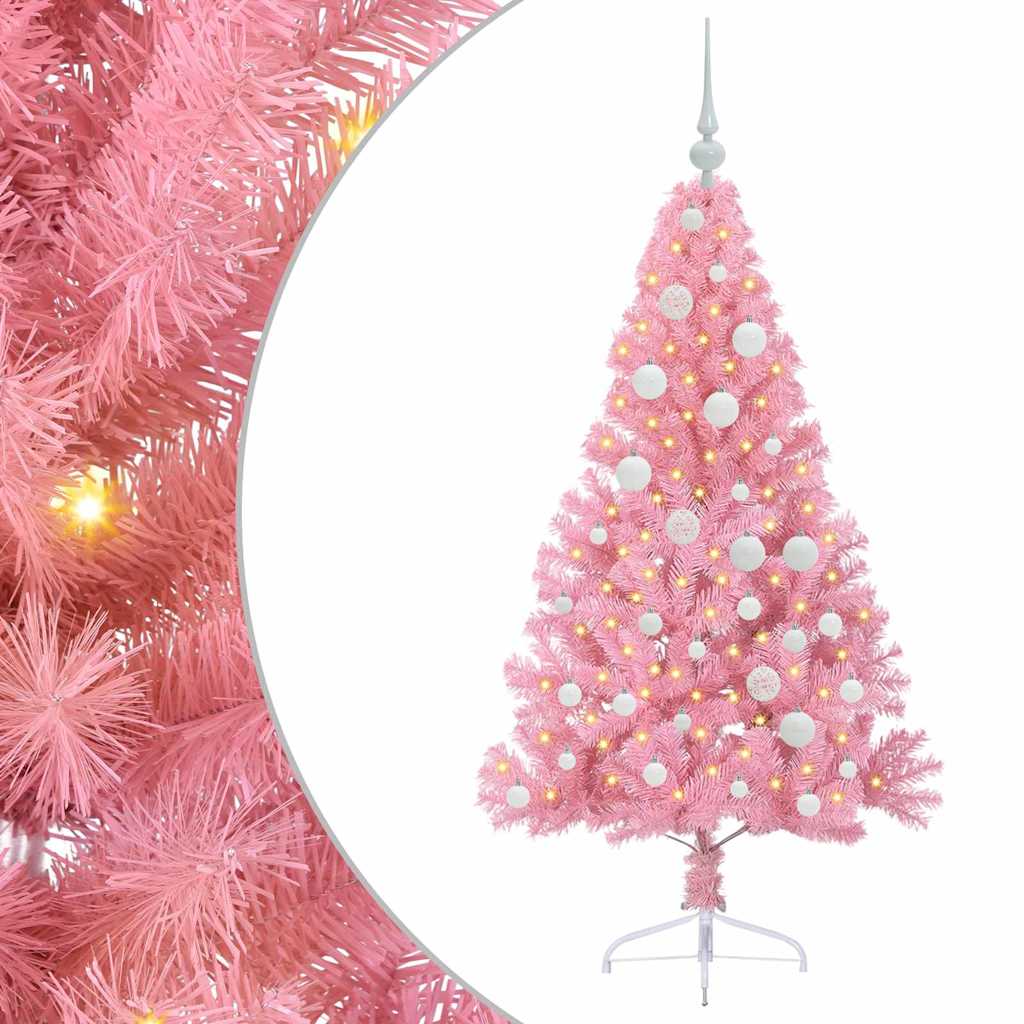 Kunstig Forbelyst Juletræ med 150 LED'er Lyserød 120 cm PVC
