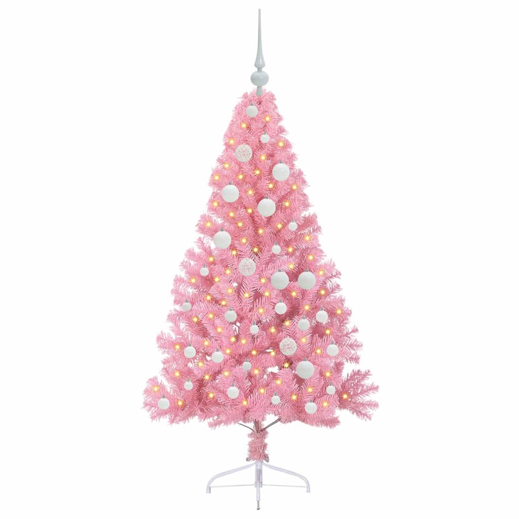 Kunstig Forbelyst Juletræ med 150 LED'er Lyserød 120 cm PVC